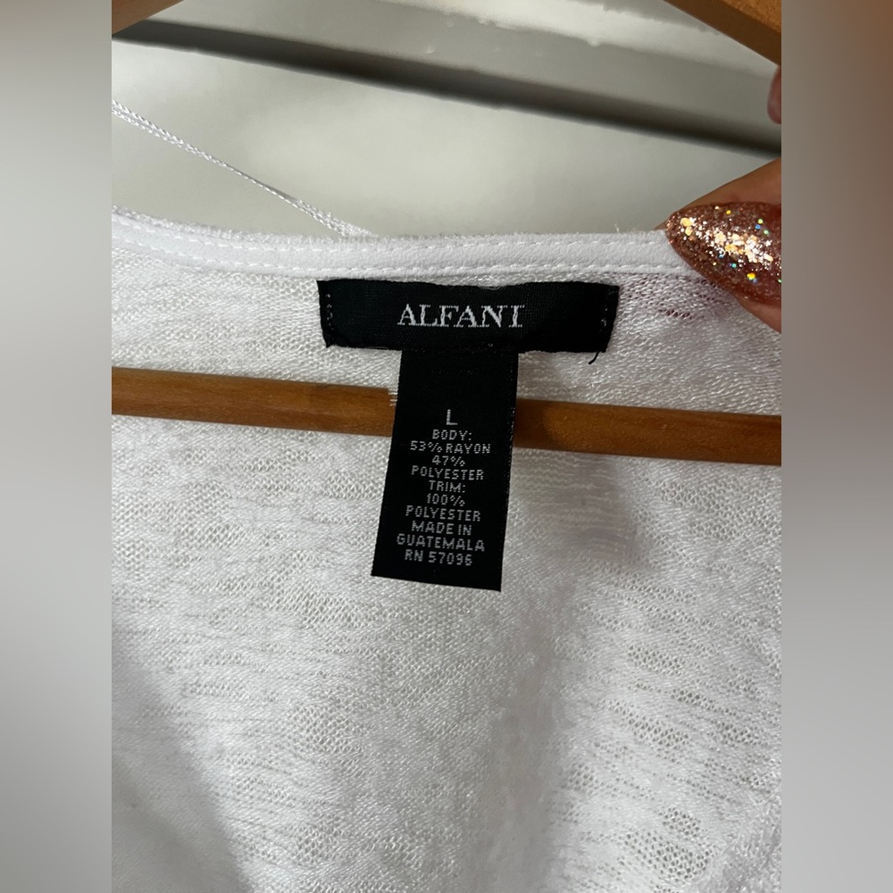 Alfani White Long Sleeve V-Neck Top, large - Picture 3 of 6